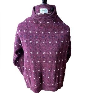 Vintage IZOD 3D Knit Sweater Men's Size Large Crew Neck Pullover Casual Burgundy